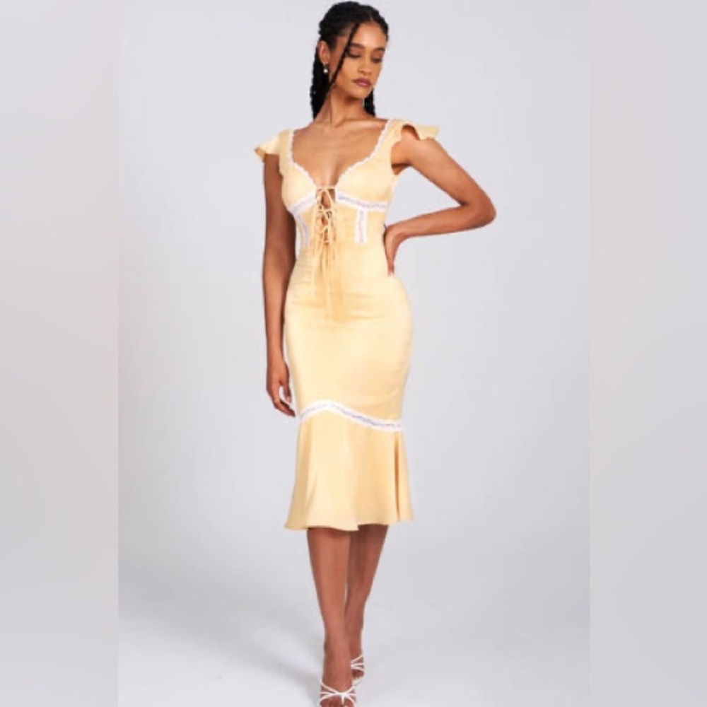 NWT brand new zora yellow dress midi satin xs wedding summer spring graduation